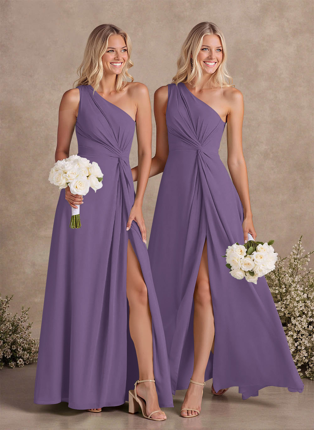 Modest One-Shoulder Sleeveless Chiffon Bridesmaid Dresses With Twisted Knot, product image 71