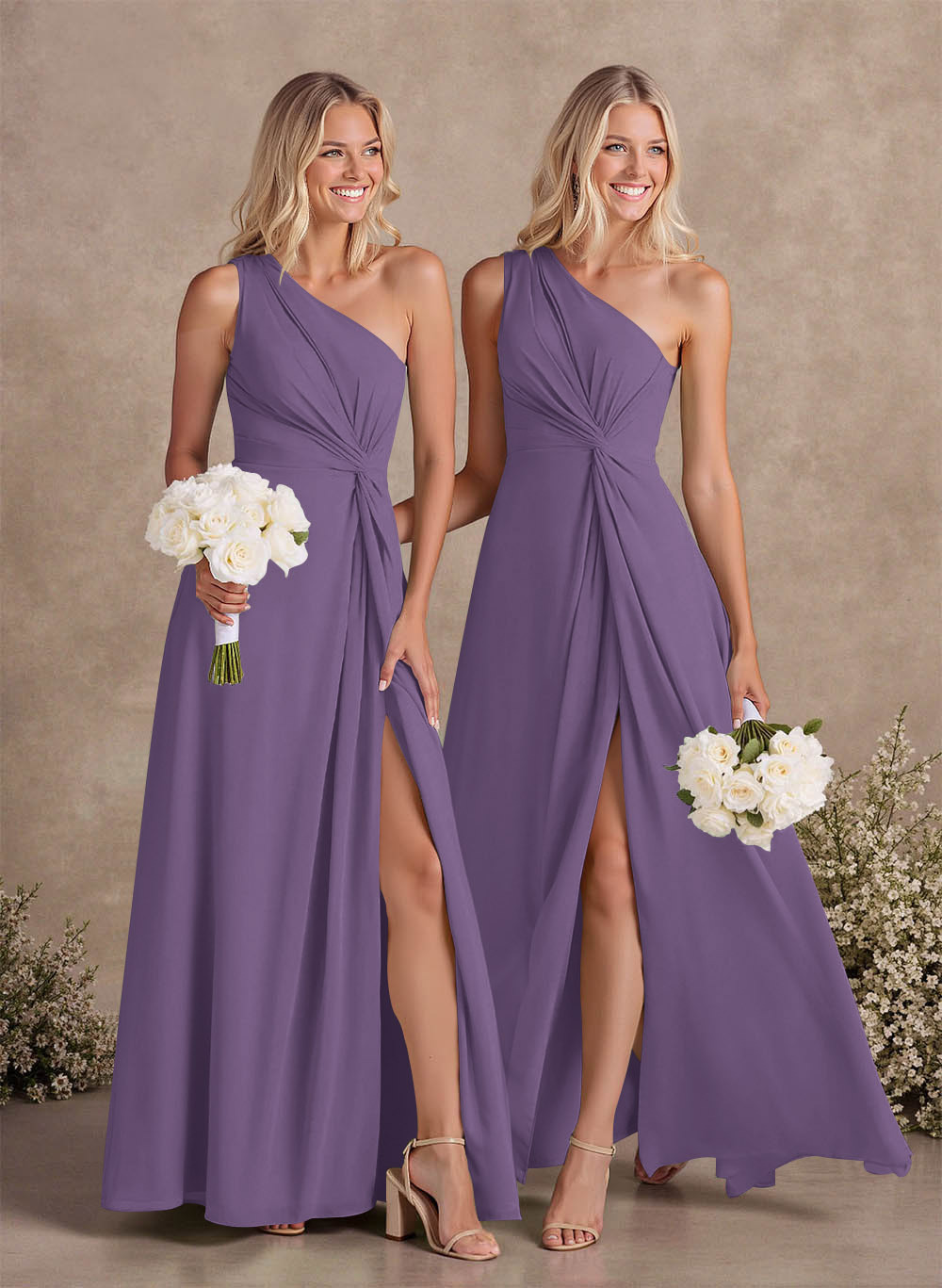 Modest One-Shoulder Sleeveless Chiffon Bridesmaid Dresses With Twisted Knot, product image 71