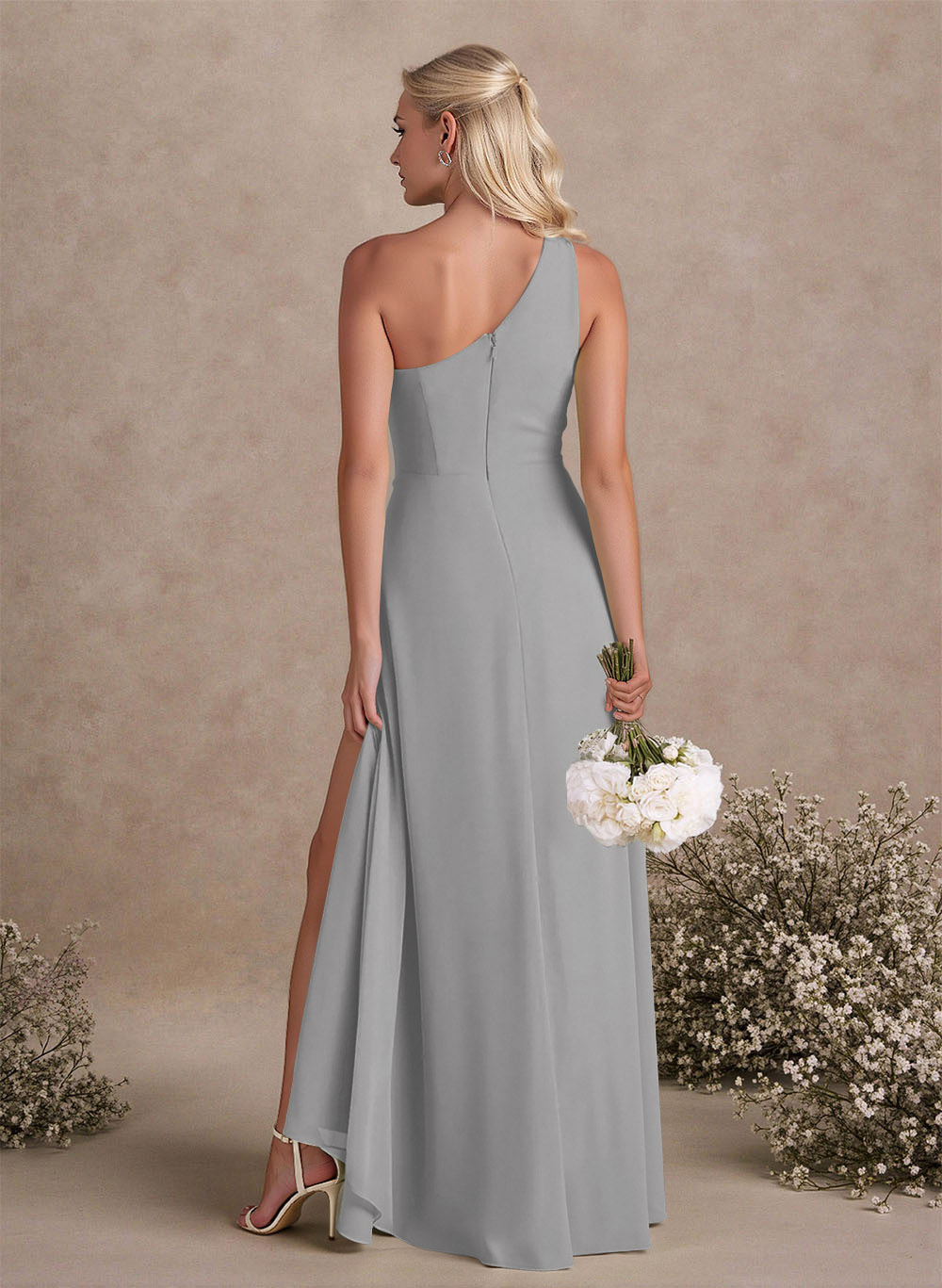 Modest One-Shoulder Sleeveless Chiffon Bridesmaid Dresses With Twisted Knot, product image 26
