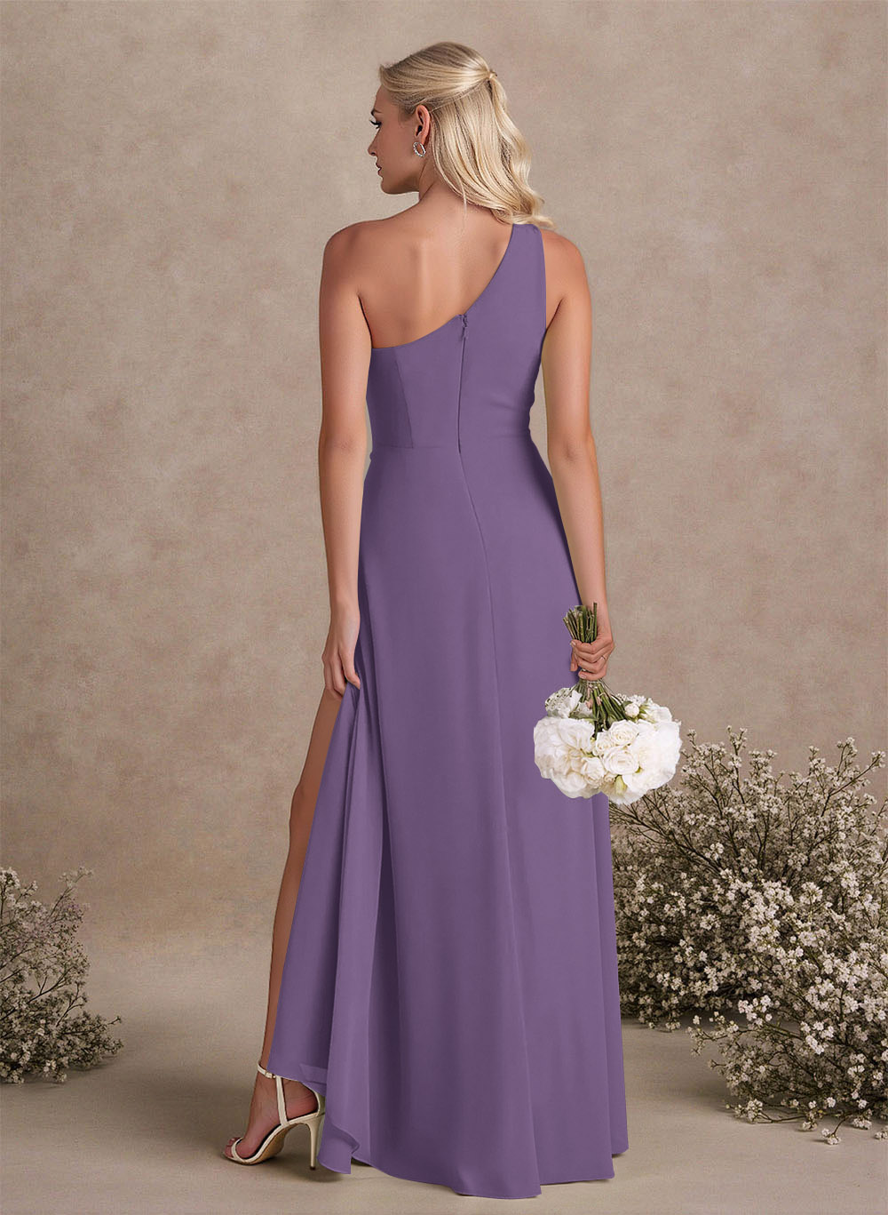 Modest One-Shoulder Sleeveless Chiffon Bridesmaid Dresses With Twisted Knot, product image 72
