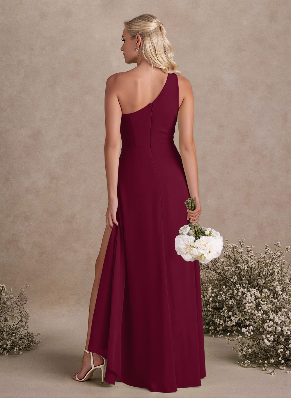 Modest One-Shoulder Sleeveless Chiffon Bridesmaid Dresses With Twisted Knot, product image 113