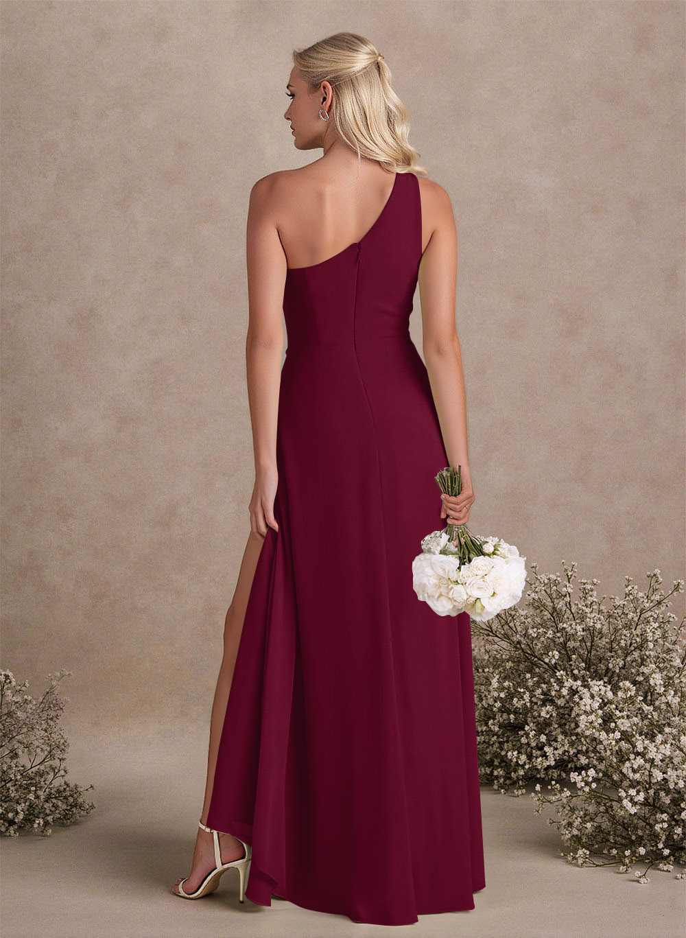 Modest One-Shoulder Sleeveless Chiffon Bridesmaid Dresses With Twisted Knot, product image 113