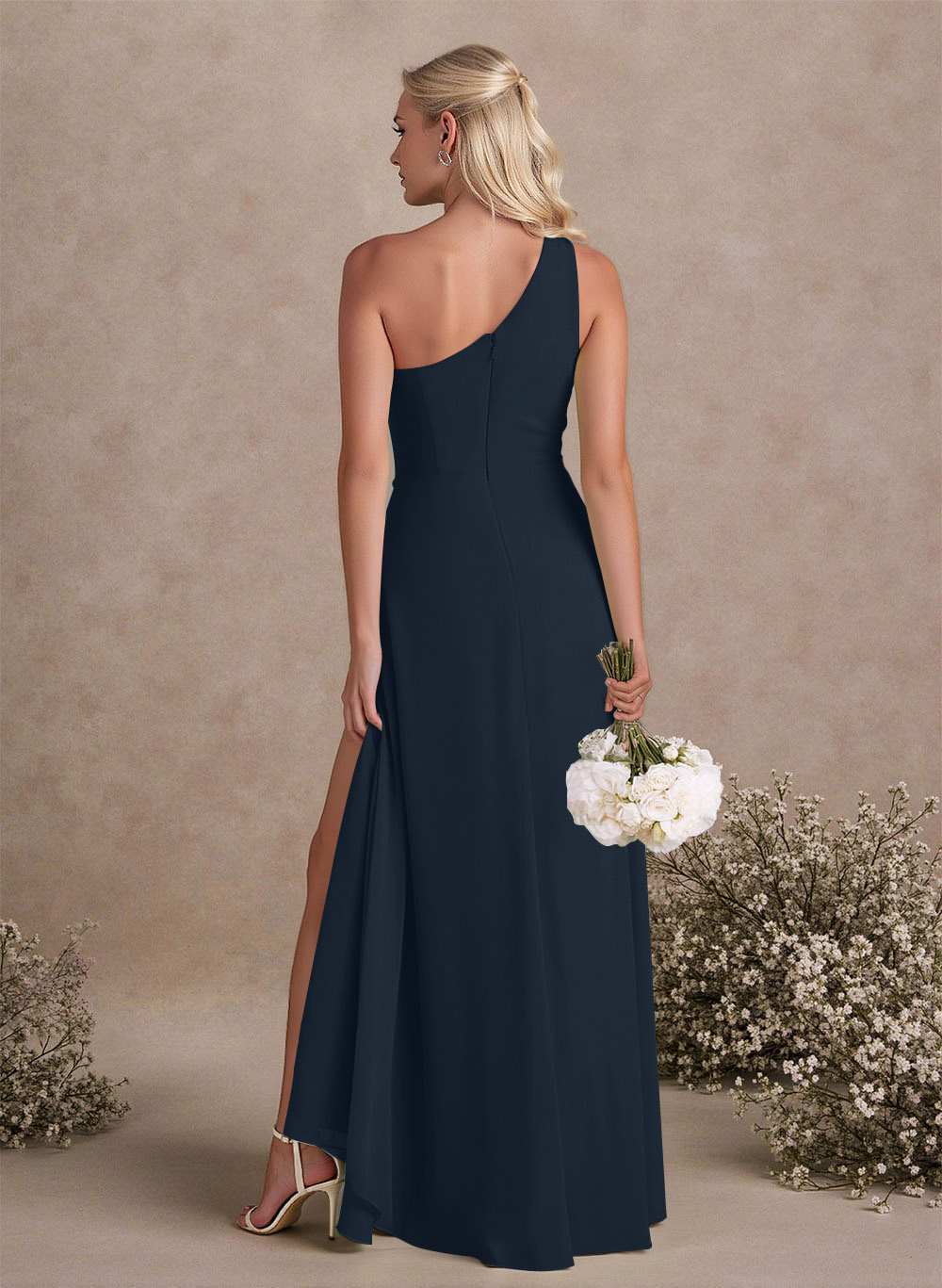 Modest One-Shoulder Sleeveless Chiffon Bridesmaid Dresses With Twisted Knot, product image 139
