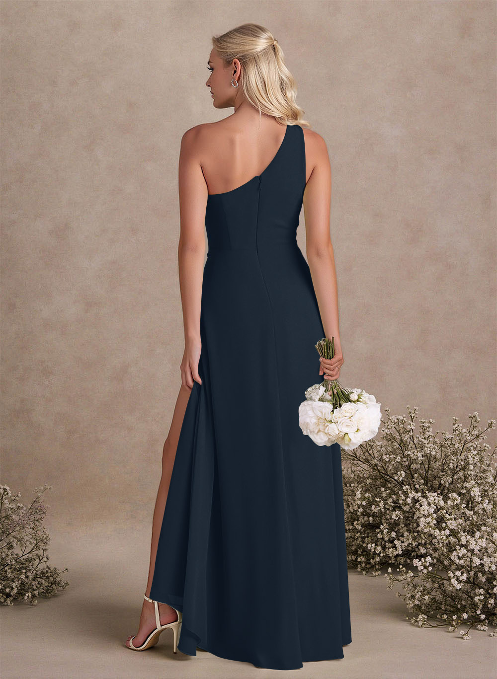 Modest One-Shoulder Sleeveless Chiffon Bridesmaid Dresses With Twisted Knot, product image 139