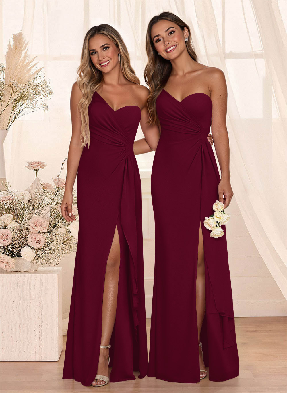 Flattering A-Line One-Shoulder Chiffon Bridesmaid With Split Front, product image 115