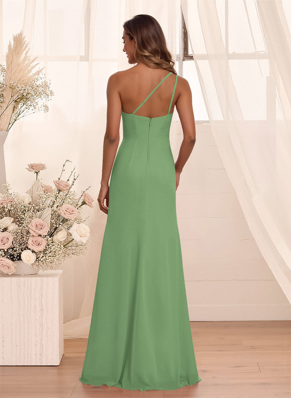 Flattering A-Line One-Shoulder Chiffon Bridesmaid With Split Front, product image 9