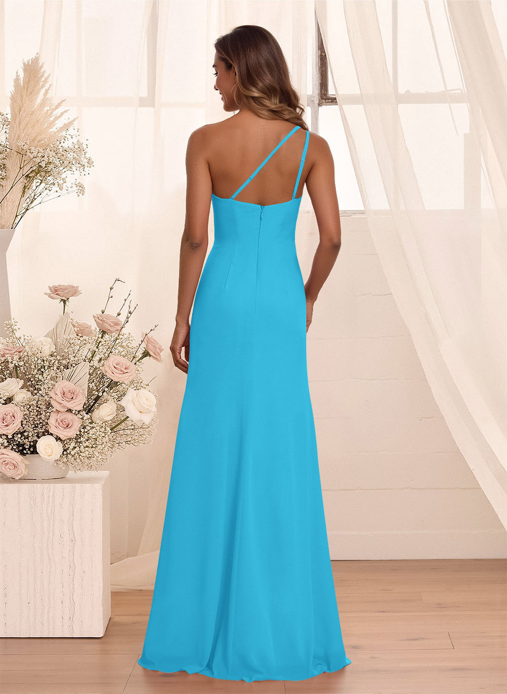 Flattering A-Line One-Shoulder Chiffon Bridesmaid With Split Front, product image 126