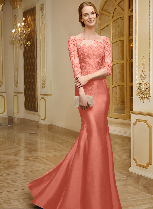 Lace Sleeves Trumpet/Mermaid Satin Mother Of The Bride Dresses