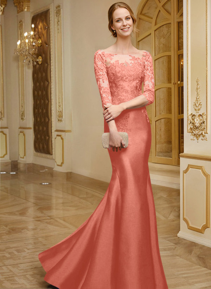Lace Sleeves Trumpet/Mermaid Satin Mother Of The Bride Dresses