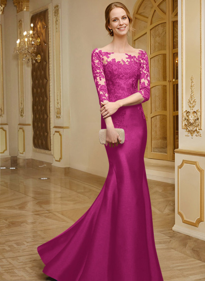 Lace Sleeves Trumpet/Mermaid Satin Mother Of The Bride Dresses