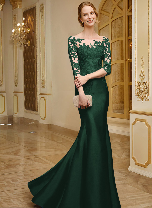 Lace Sleeves Trumpet/Mermaid Satin Mother Of The Bride Dresses