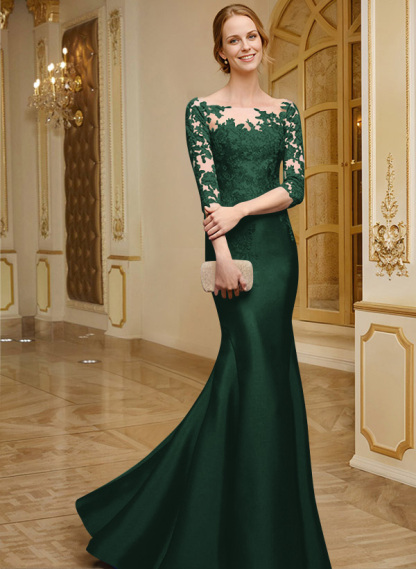 Lace Sleeves Trumpet/Mermaid Satin Mother Of The Bride Dresses