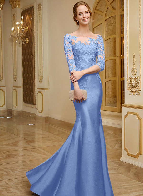 Lace Sleeves Trumpet/Mermaid Satin Mother Of The Bride Dresses