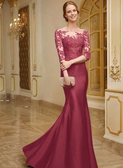 Lace Sleeves Trumpet/Mermaid Satin Mother Of The Bride Dresses