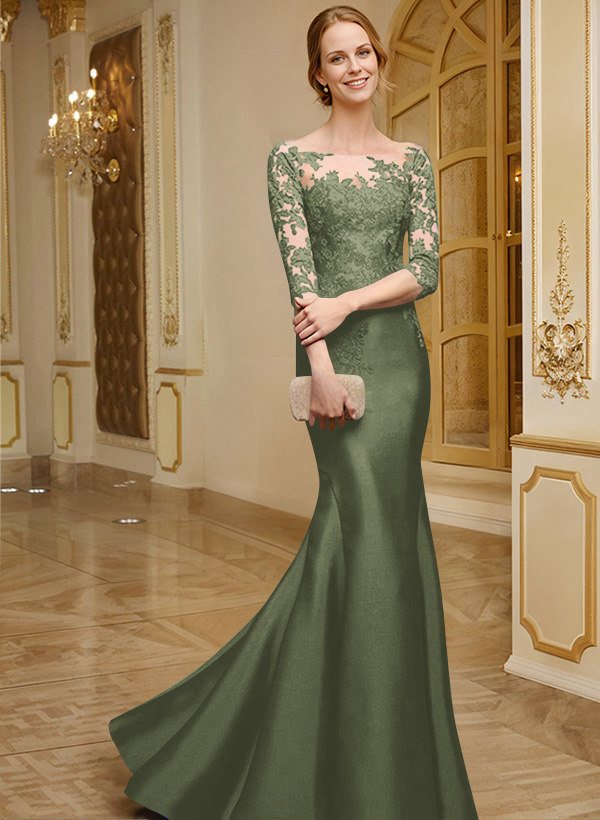 Lace Sleeves Trumpet/Mermaid Satin Mother Of The Bride Dresses