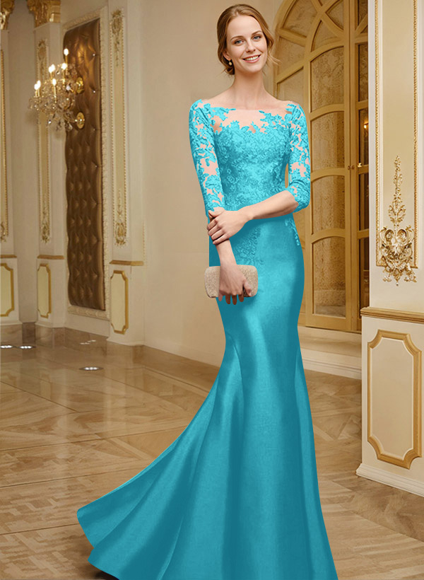 Lace Sleeves Trumpet/Mermaid Satin Mother Of The Bride Dresses