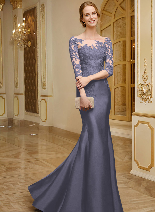 Lace Sleeves Trumpet/Mermaid Satin Mother Of The Bride Dresses