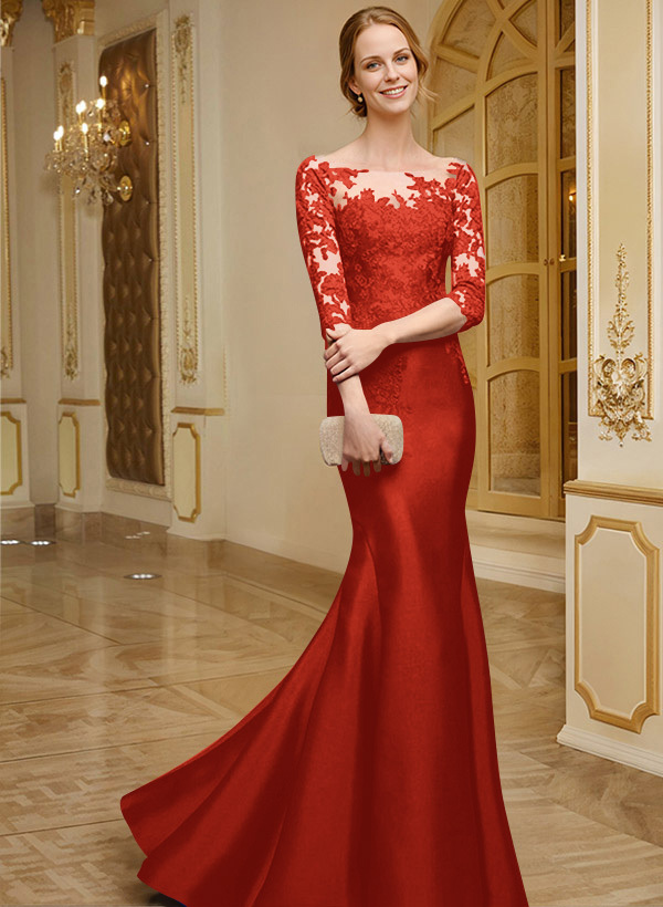 Lace Sleeves Trumpet/Mermaid Satin Mother Of The Bride Dresses