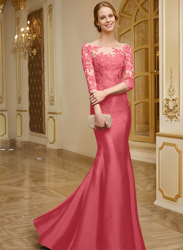 Lace Sleeves Trumpet/Mermaid Satin Mother Of The Bride Dresses