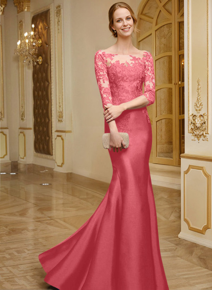 Lace Sleeves Trumpet/Mermaid Satin Mother Of The Bride Dresses