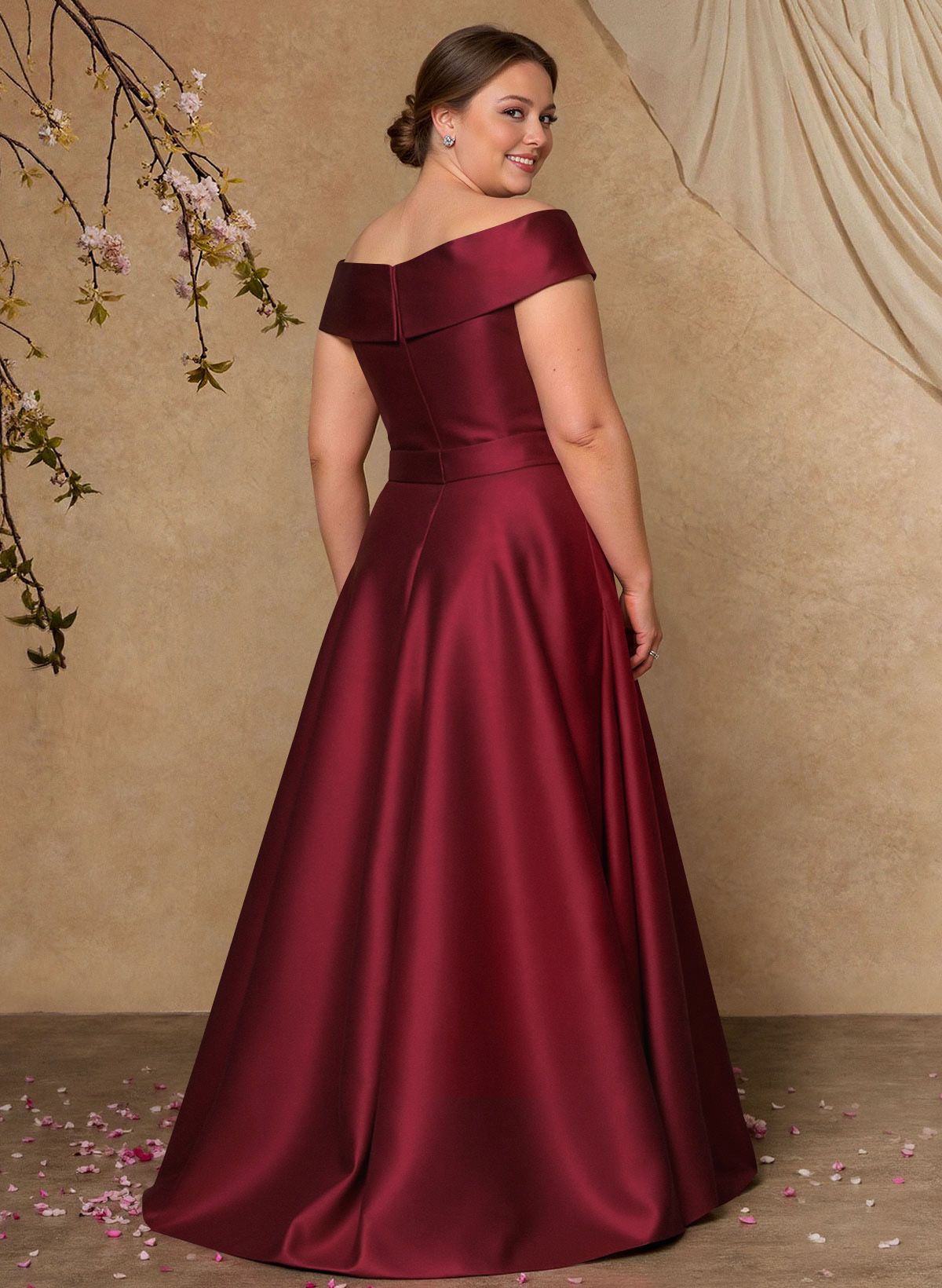 Elegant Off-The-Shoulder Overskirt Sweep Train Satin Mother Of The Bride Dresses With Lace