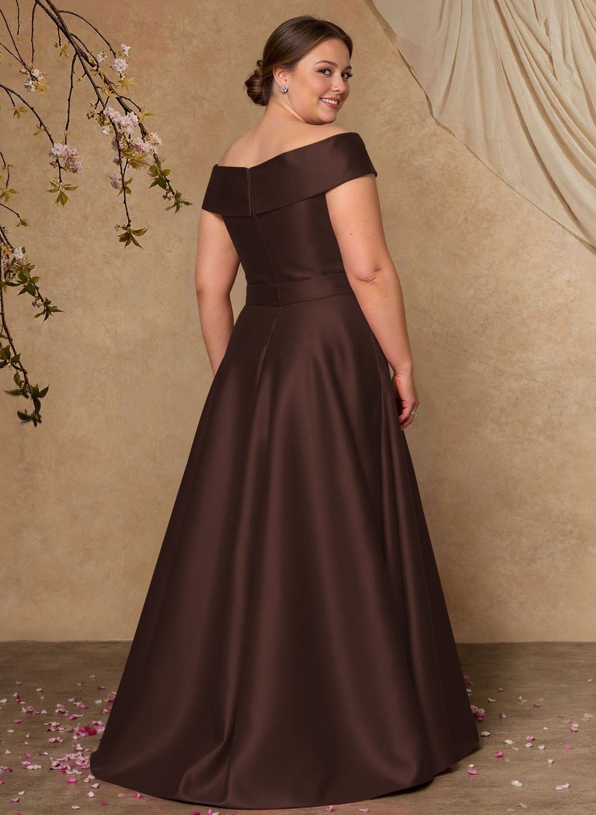 Elegant Off-The-Shoulder Overskirt Sweep Train Satin Mother Of The Bride Dresses With Lace