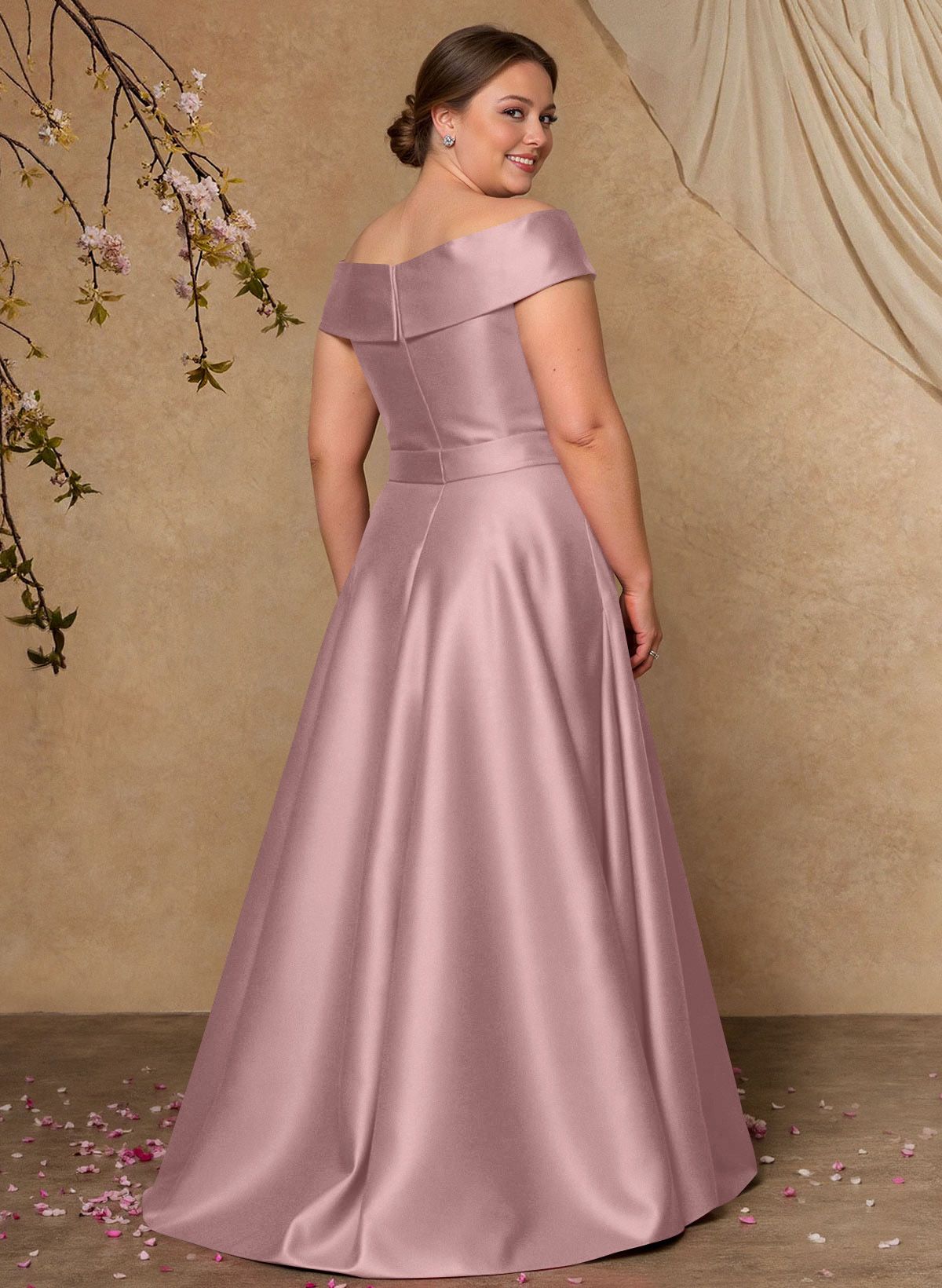Elegant Off-The-Shoulder Overskirt Sweep Train Satin Mother Of The Bride Dresses With Lace