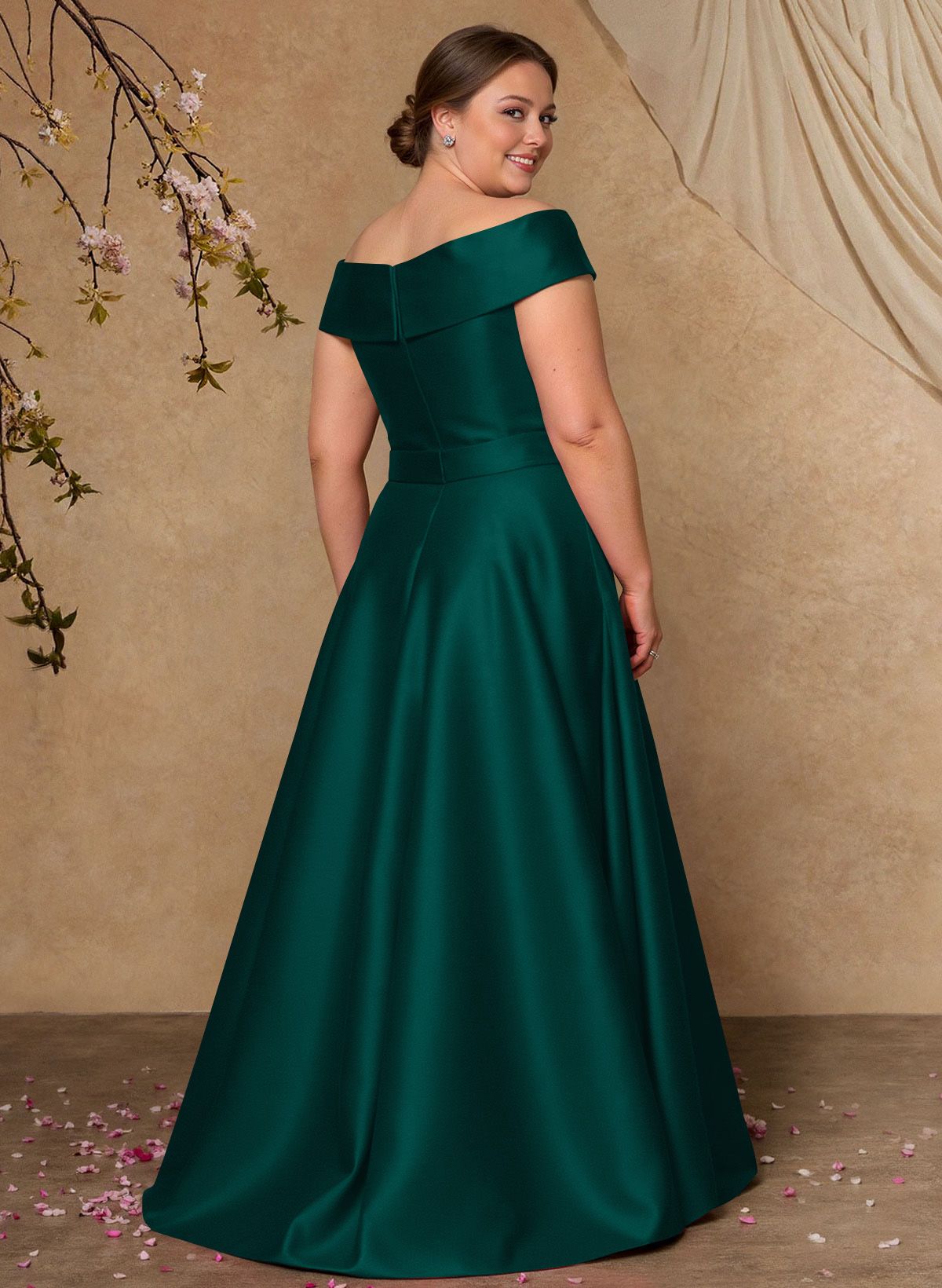 Elegant Off-The-Shoulder Overskirt Sweep Train Satin Mother Of The Bride Dresses With Lace