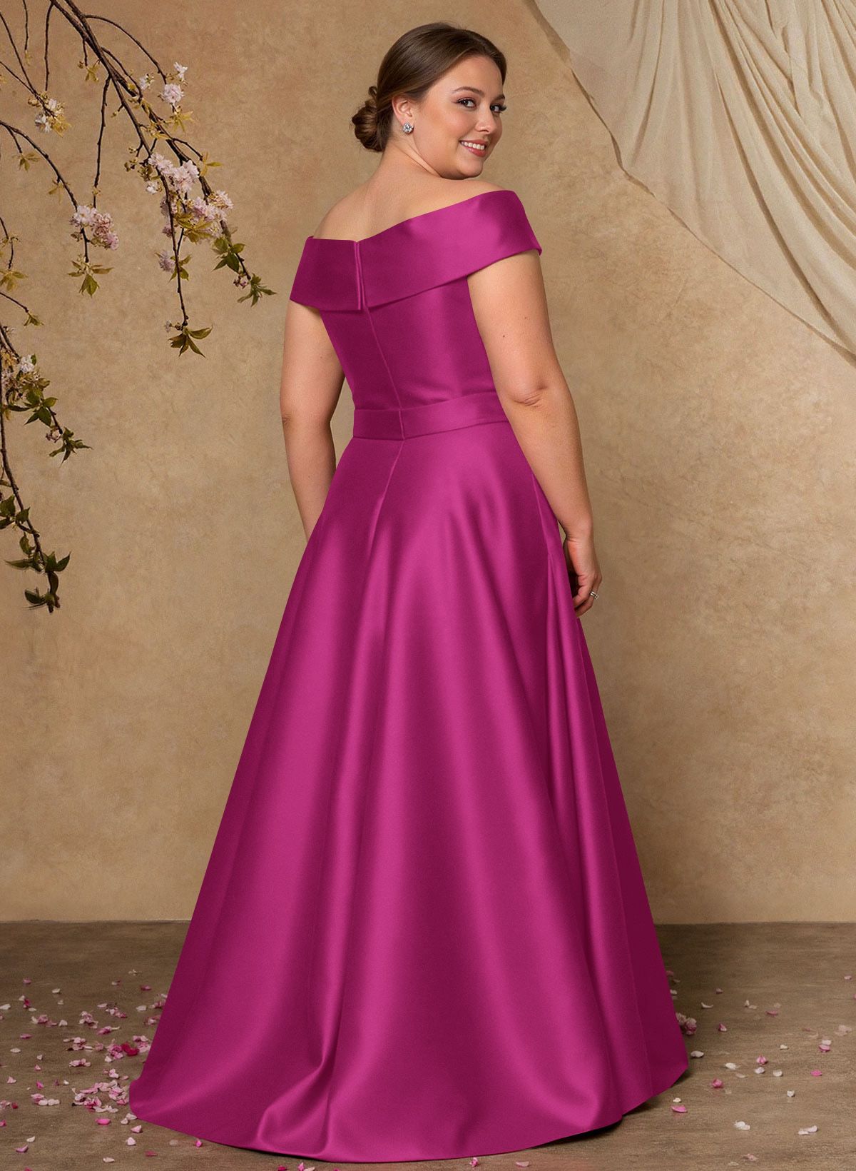 Elegant Off-The-Shoulder Overskirt Sweep Train Satin Mother Of The Bride Dresses With Lace