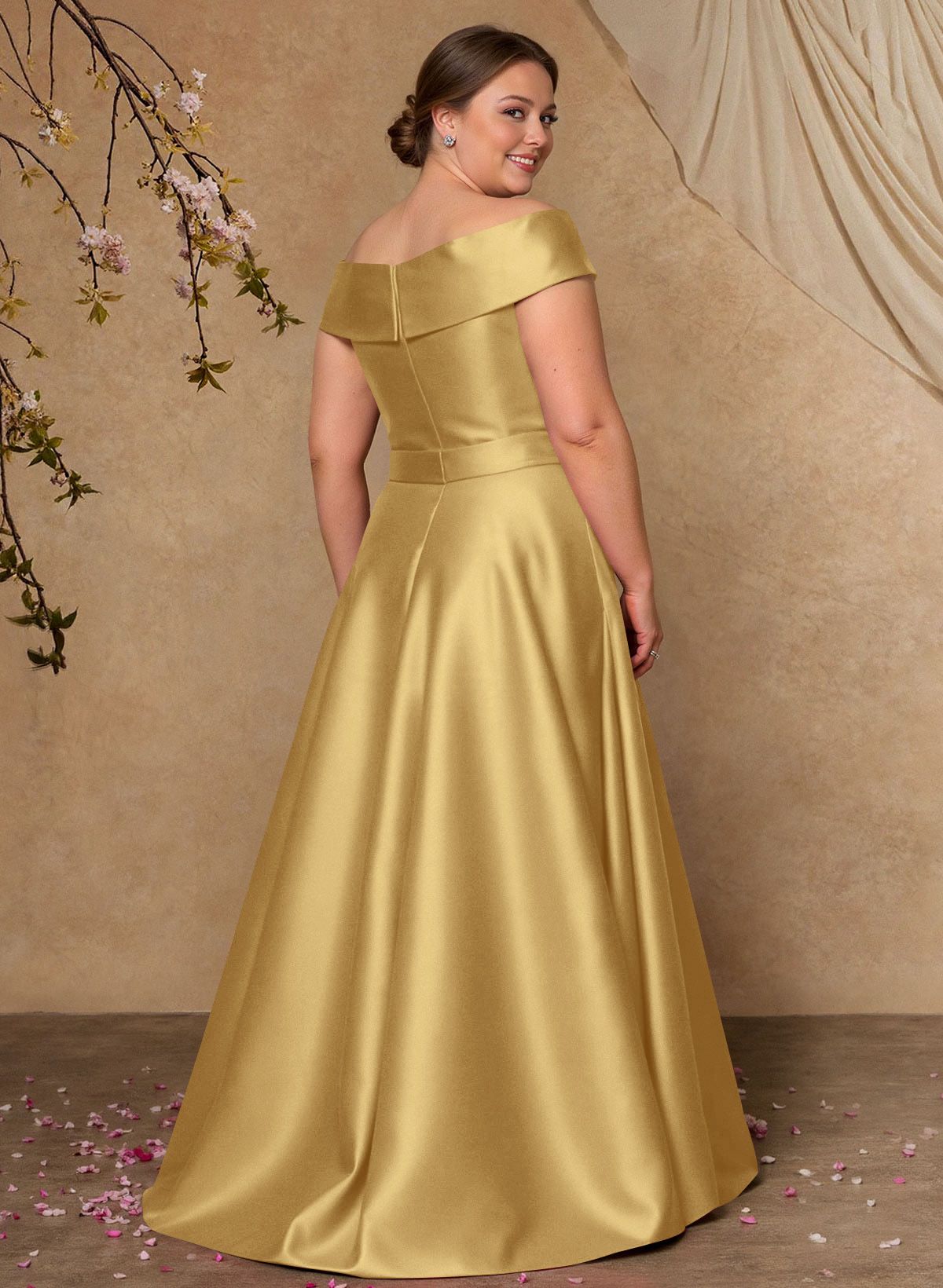 Elegant Off-The-Shoulder Overskirt Sweep Train Satin Mother Of The Bride Dresses With Lace