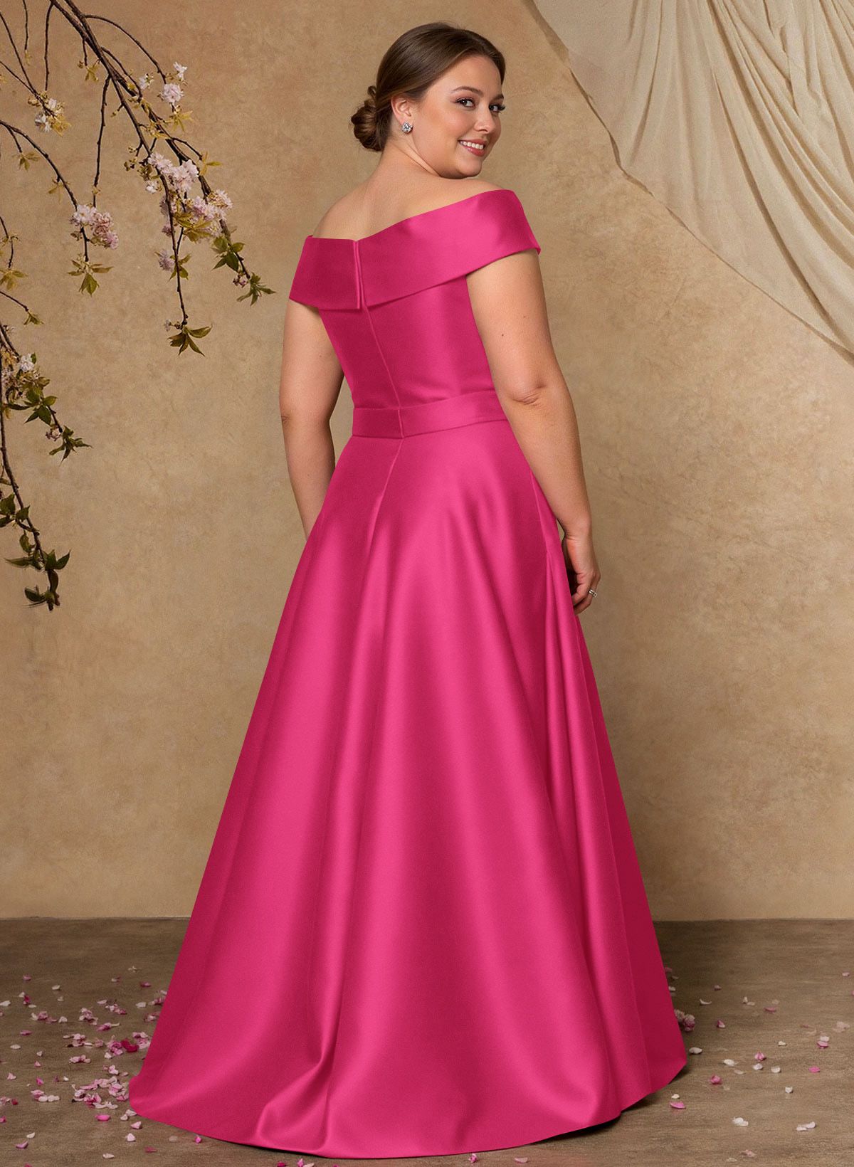 Elegant Off-The-Shoulder Overskirt Sweep Train Satin Mother Of The Bride Dresses With Lace