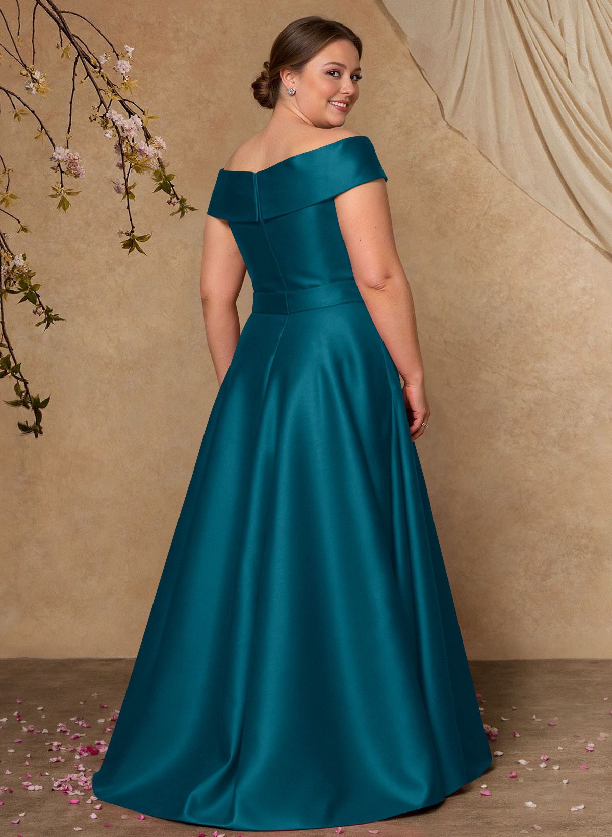 Elegant Off-The-Shoulder Overskirt Sweep Train Satin Mother Of The Bride Dresses With Lace
