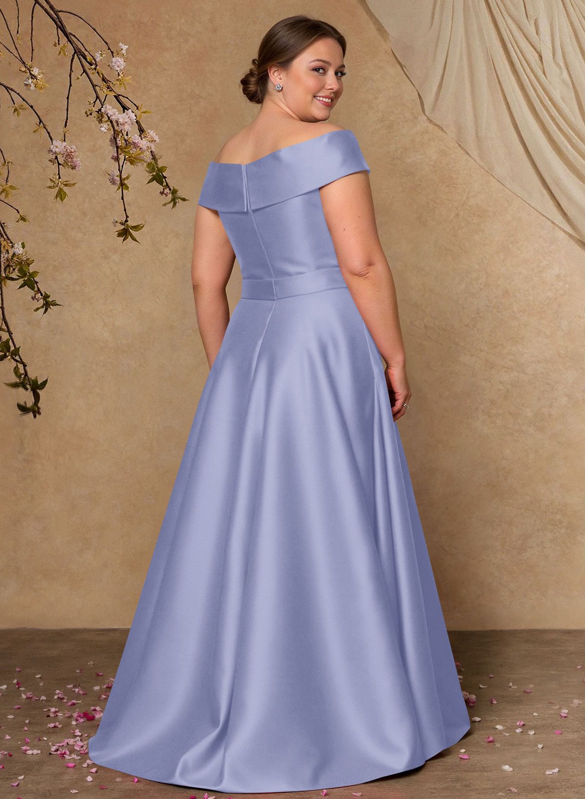 Elegant Off-The-Shoulder Overskirt Sweep Train Satin Mother Of The Bride Dresses With Lace