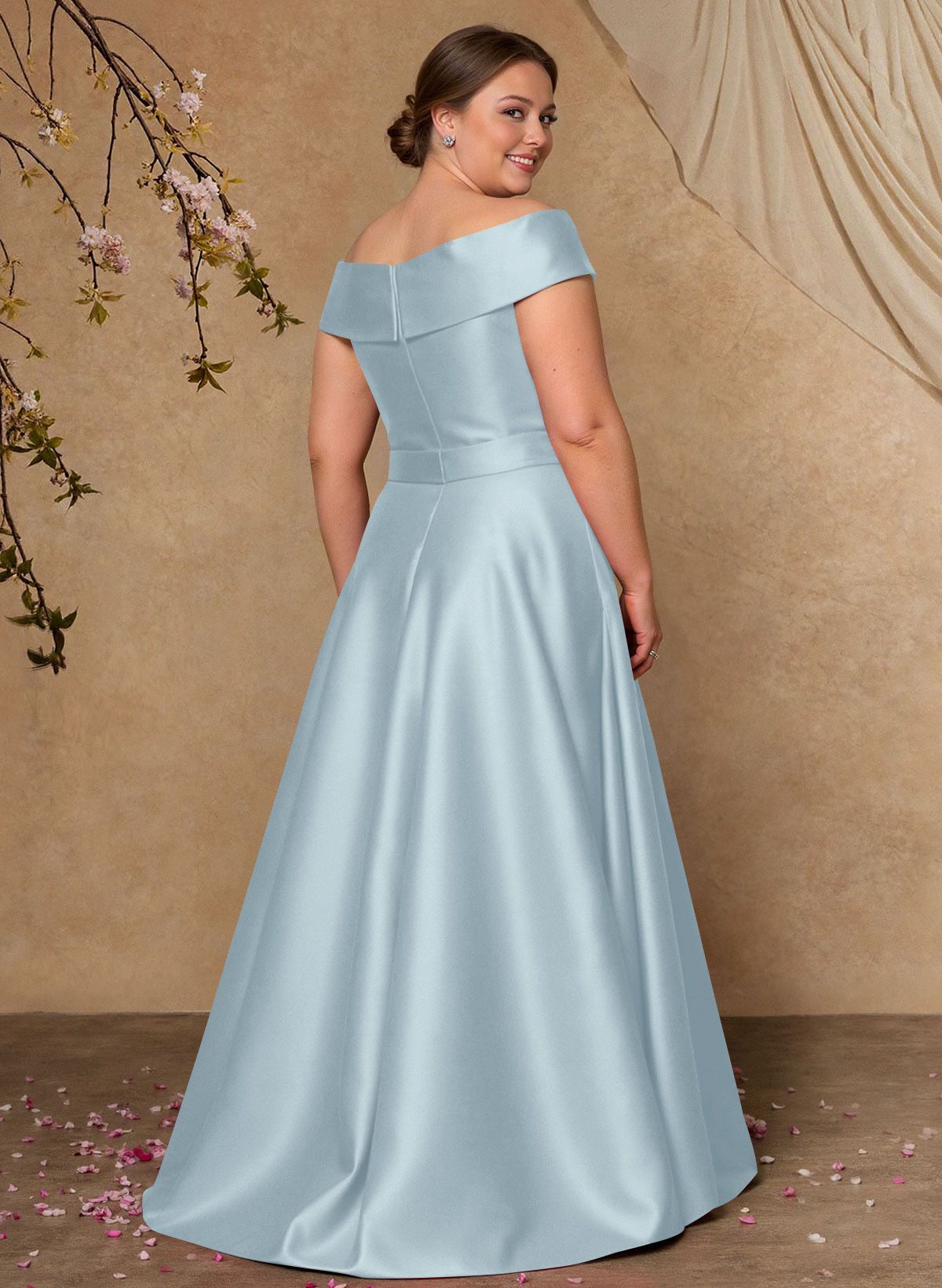 Elegant Off-The-Shoulder Overskirt Sweep Train Satin Mother Of The Bride Dresses With Lace