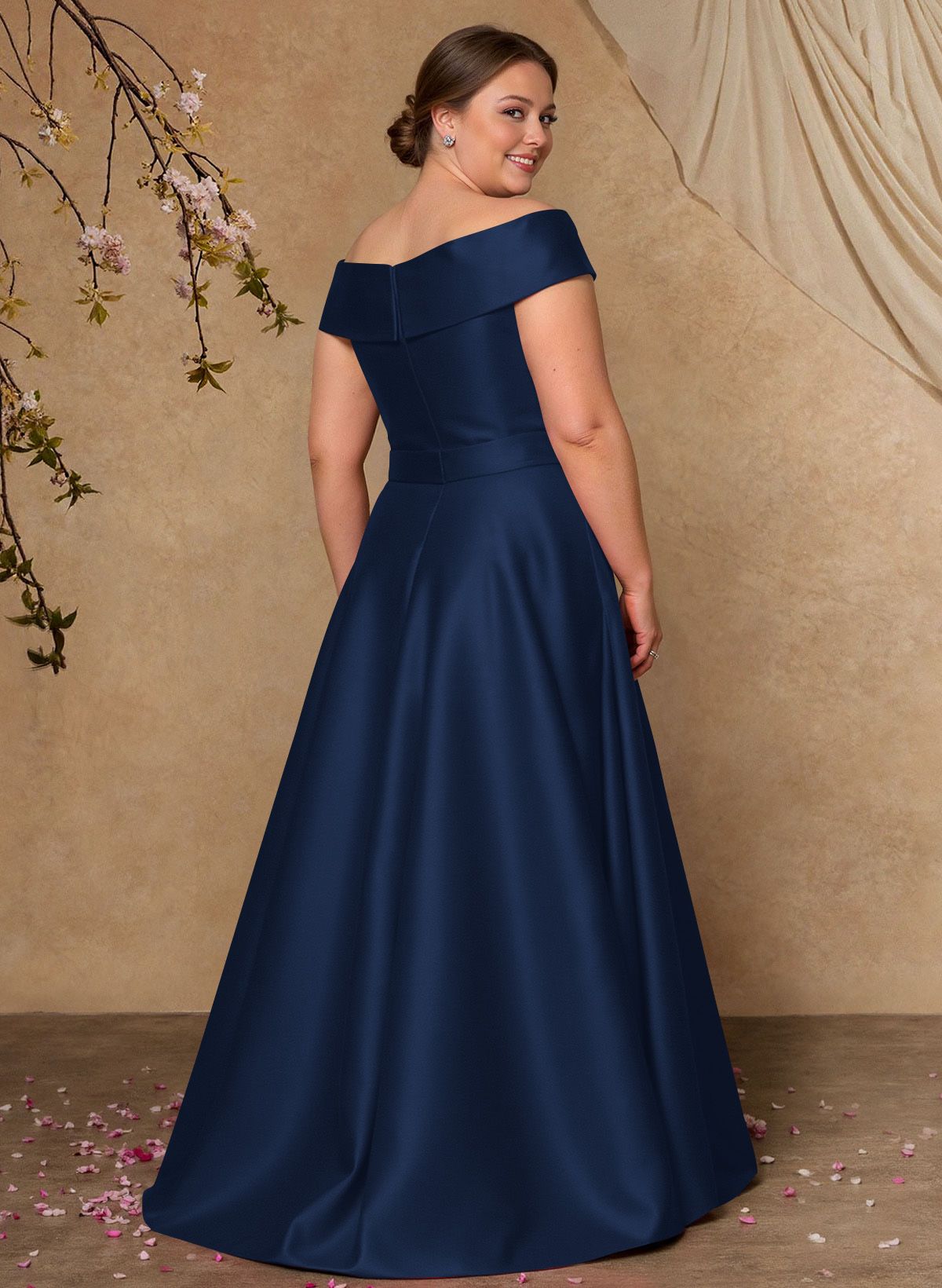 Elegant Off-The-Shoulder Overskirt Sweep Train Satin Mother Of The Bride Dresses With Lace