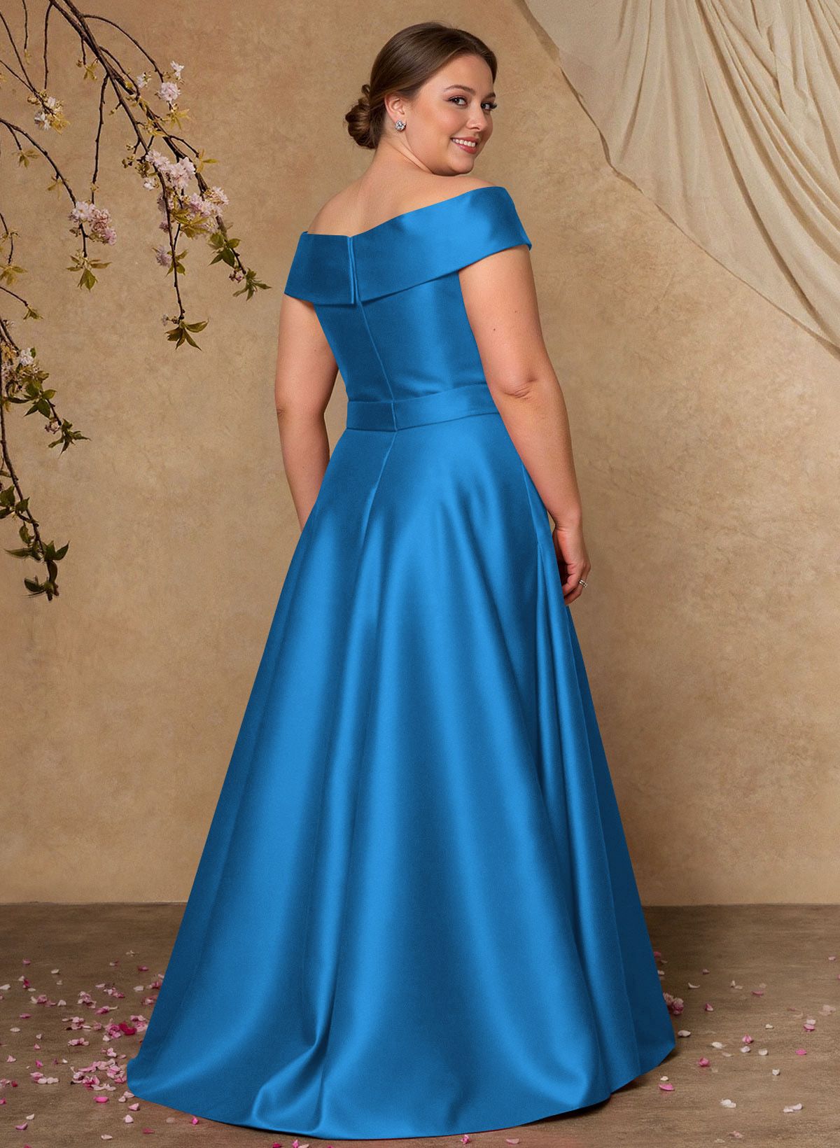 Elegant Off-The-Shoulder Overskirt Sweep Train Satin Mother Of The Bride Dresses With Lace