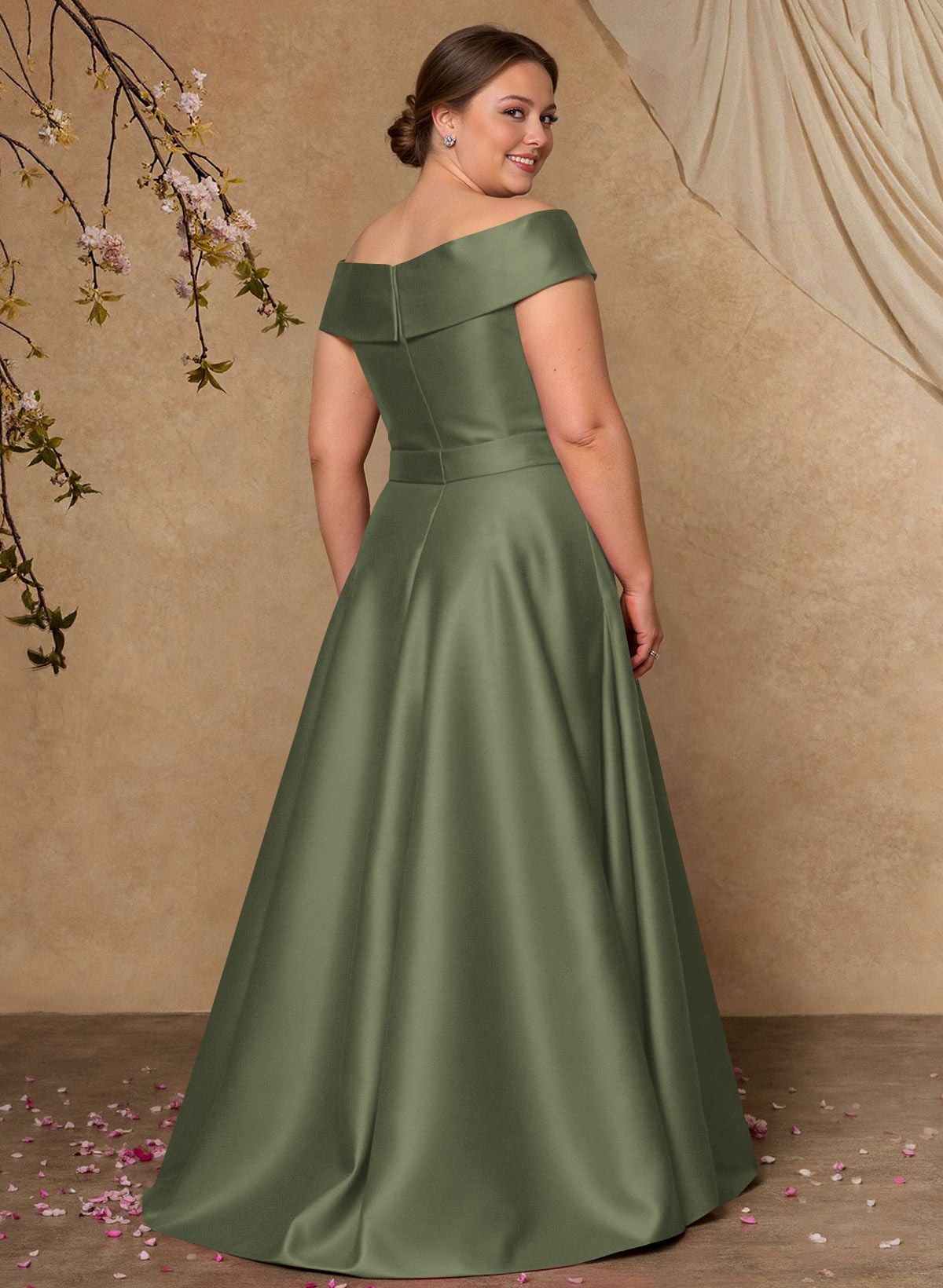 Elegant Off-The-Shoulder Overskirt Sweep Train Satin Mother Of The Bride Dresses With Lace