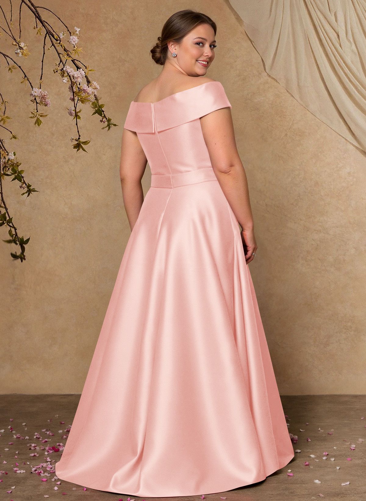Elegant Off-The-Shoulder Overskirt Sweep Train Satin Mother Of The Bride Dresses With Lace