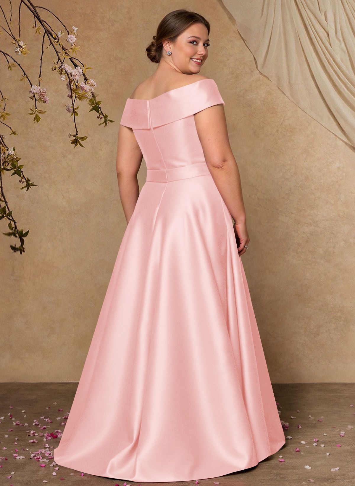 Elegant Off-The-Shoulder Overskirt Sweep Train Satin Mother Of The Bride Dresses With Lace