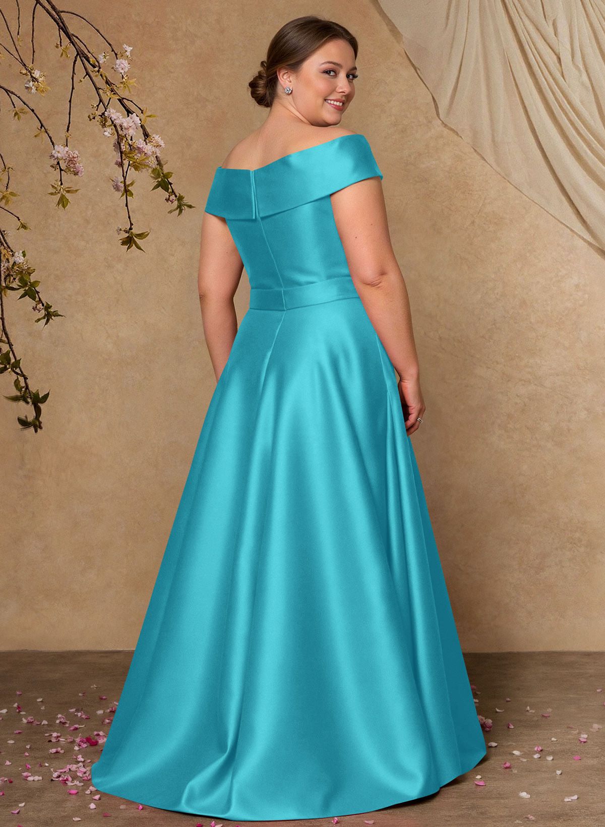 Elegant Off-The-Shoulder Overskirt Sweep Train Satin Mother Of The Bride Dresses With Lace