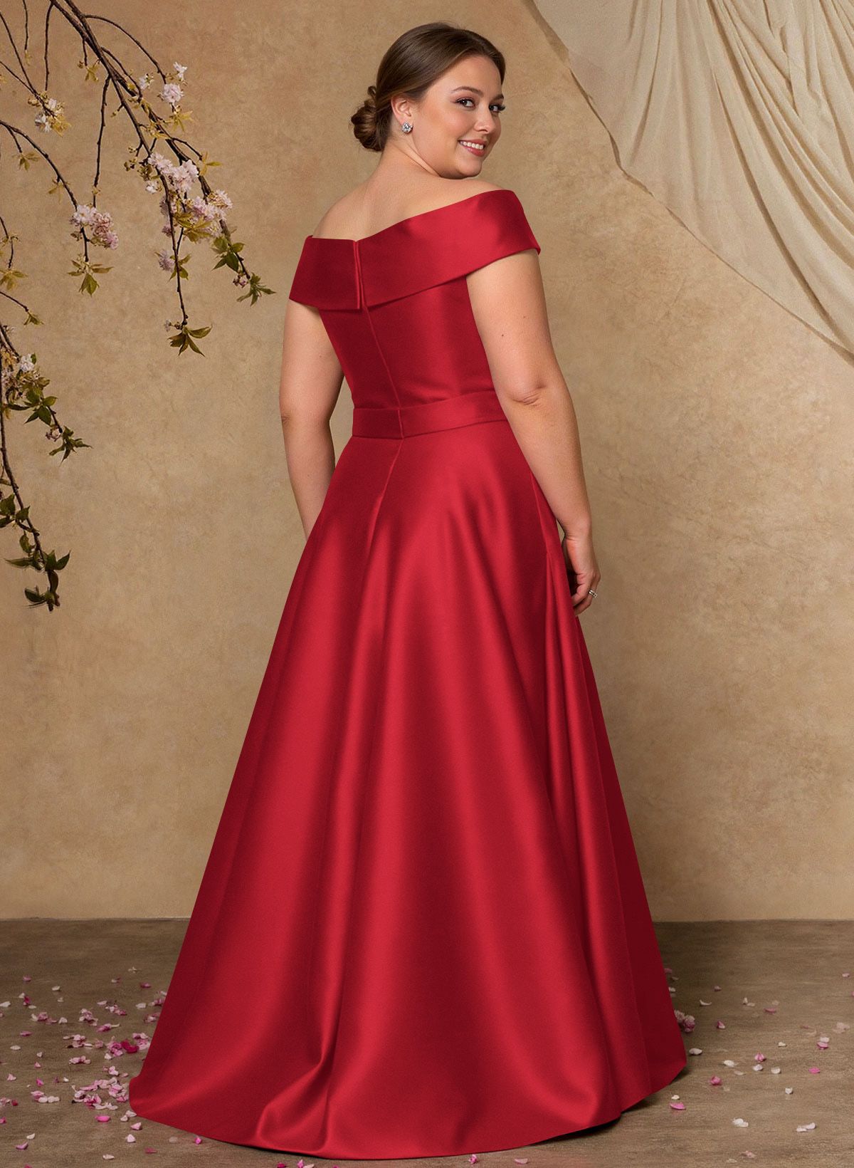 Elegant Off-The-Shoulder Overskirt Sweep Train Satin Mother Of The Bride Dresses With Lace