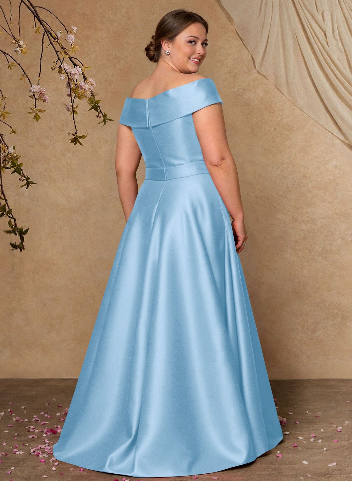 Elegant Off-The-Shoulder Overskirt Sweep Train Satin Mother Of The Bride Dresses With Lace