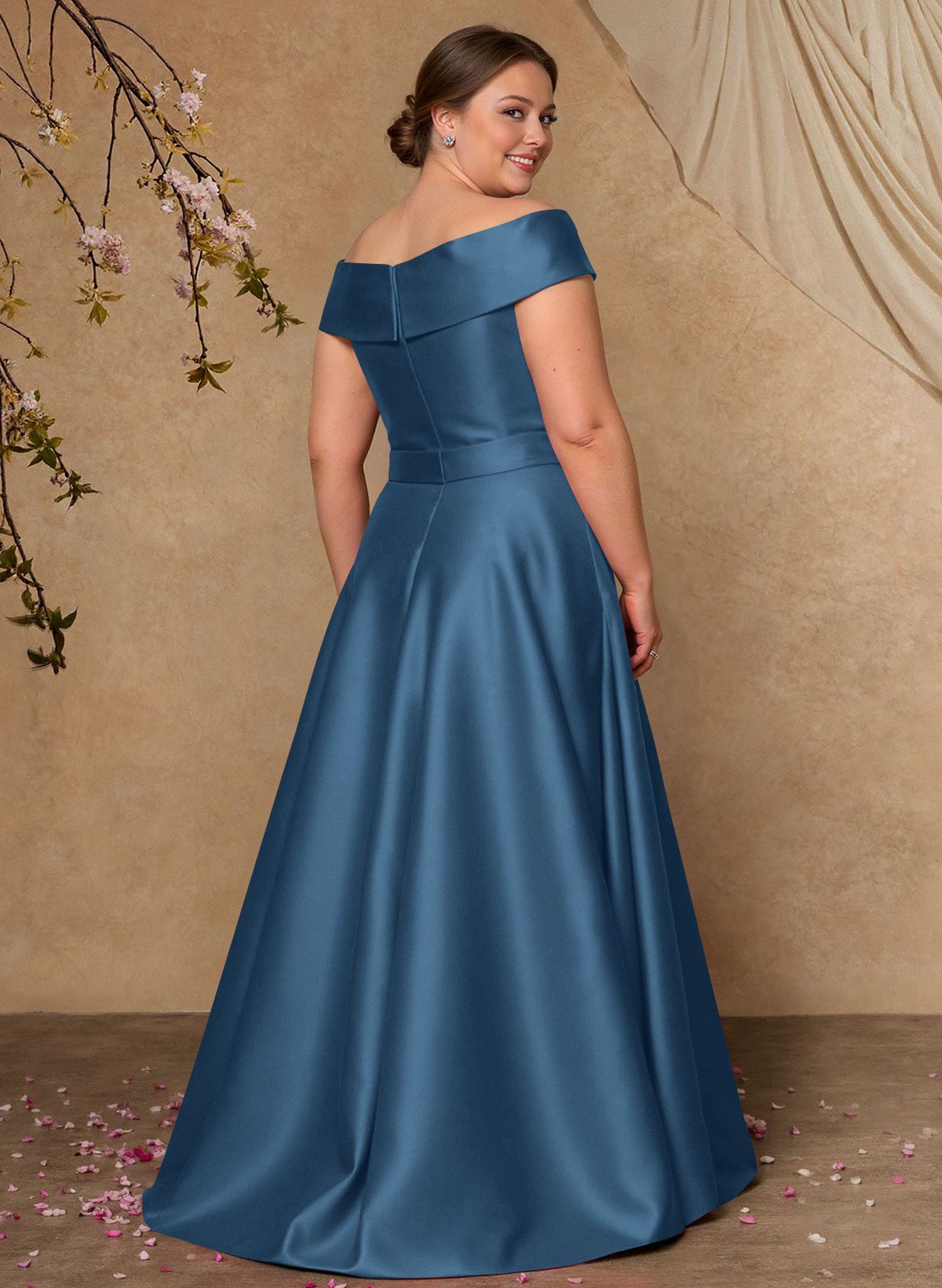 Elegant Off-The-Shoulder Overskirt Sweep Train Satin Mother Of The Bride Dresses With Lace
