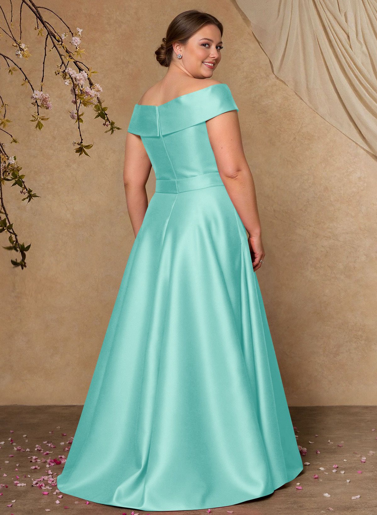 Elegant Off-The-Shoulder Overskirt Sweep Train Satin Mother Of The Bride Dresses With Lace
