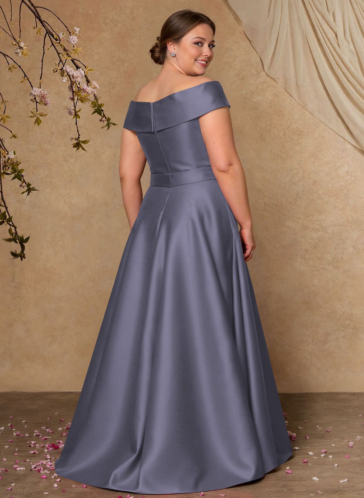 Elegant Off-The-Shoulder Overskirt Sweep Train Satin Mother Of The Bride Dresses With Lace