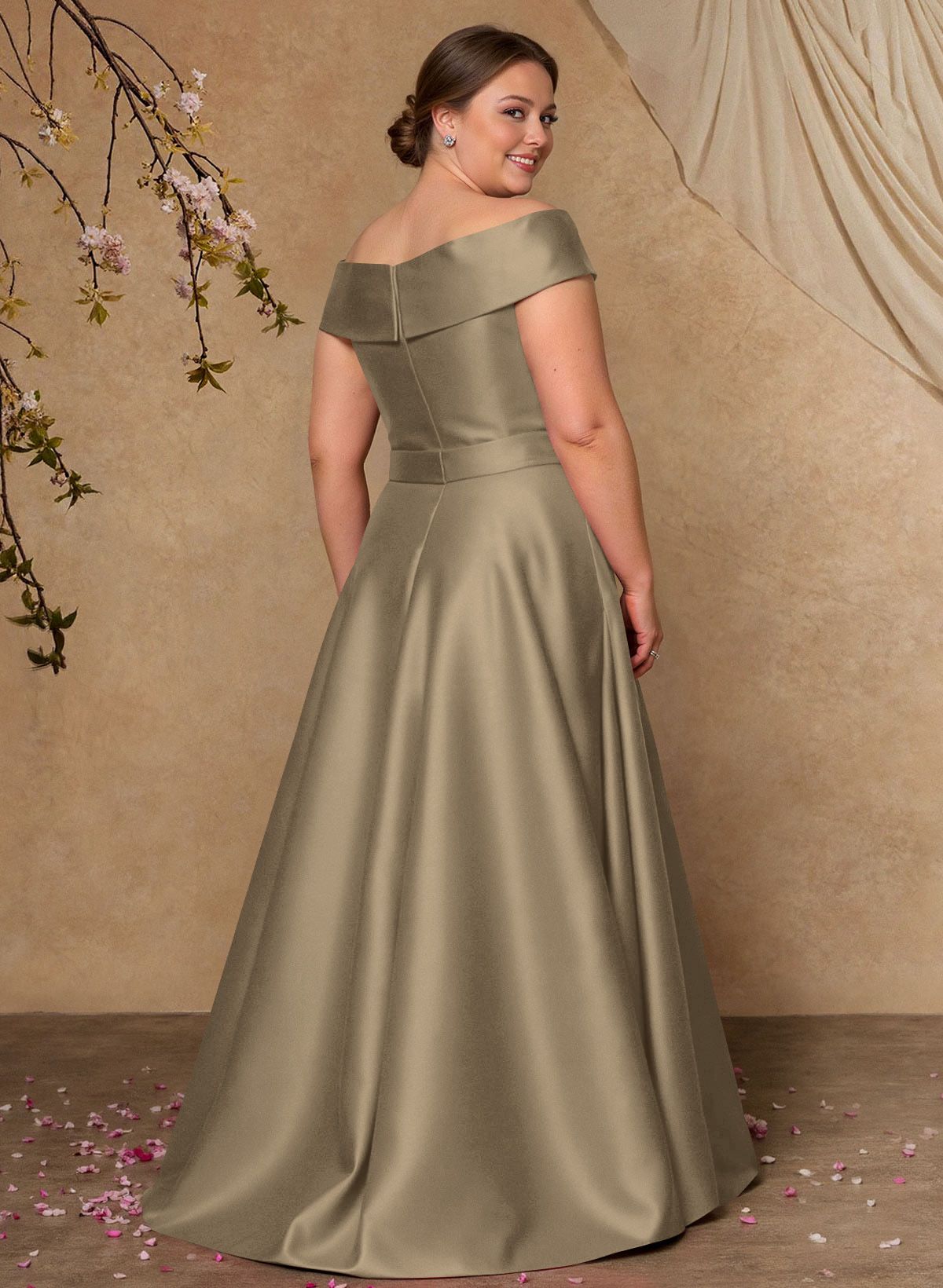 Elegant Off-The-Shoulder Overskirt Sweep Train Satin Mother Of The Bride Dresses With Lace