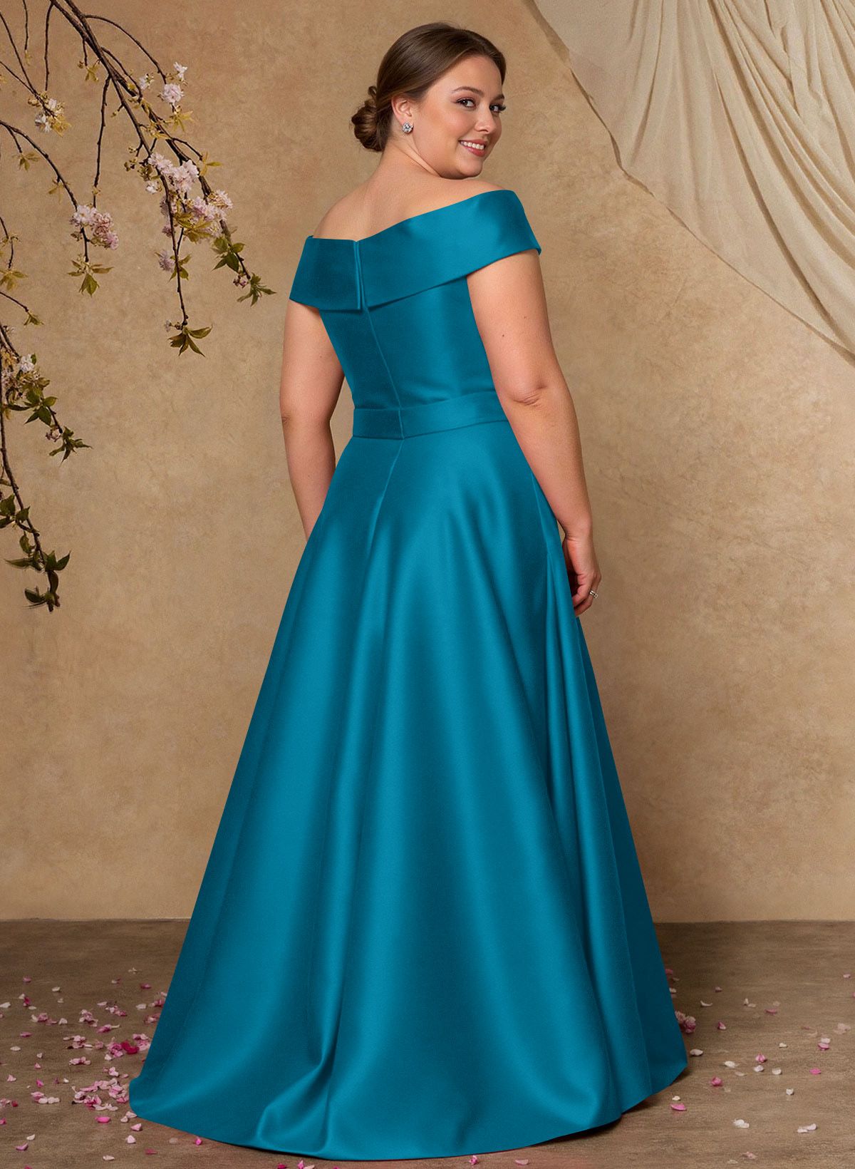 Elegant Off-The-Shoulder Overskirt Sweep Train Satin Mother Of The Bride Dresses With Lace
