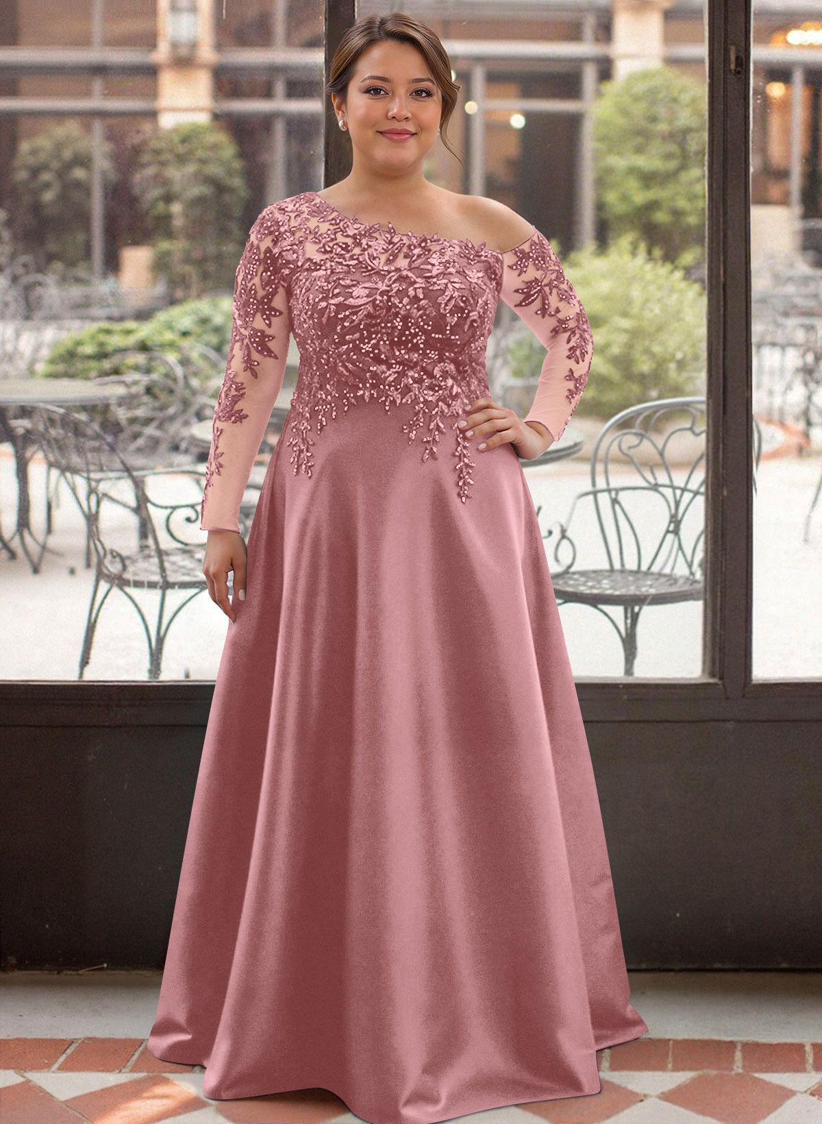 Exquisite Semi Sheer Illusion Lace Applique Sleeves Mother Of The Bride Dresses