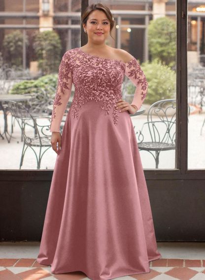 Exquisite Semi Sheer Illusion Lace Applique Sleeves Mother Of The Bride Dresses