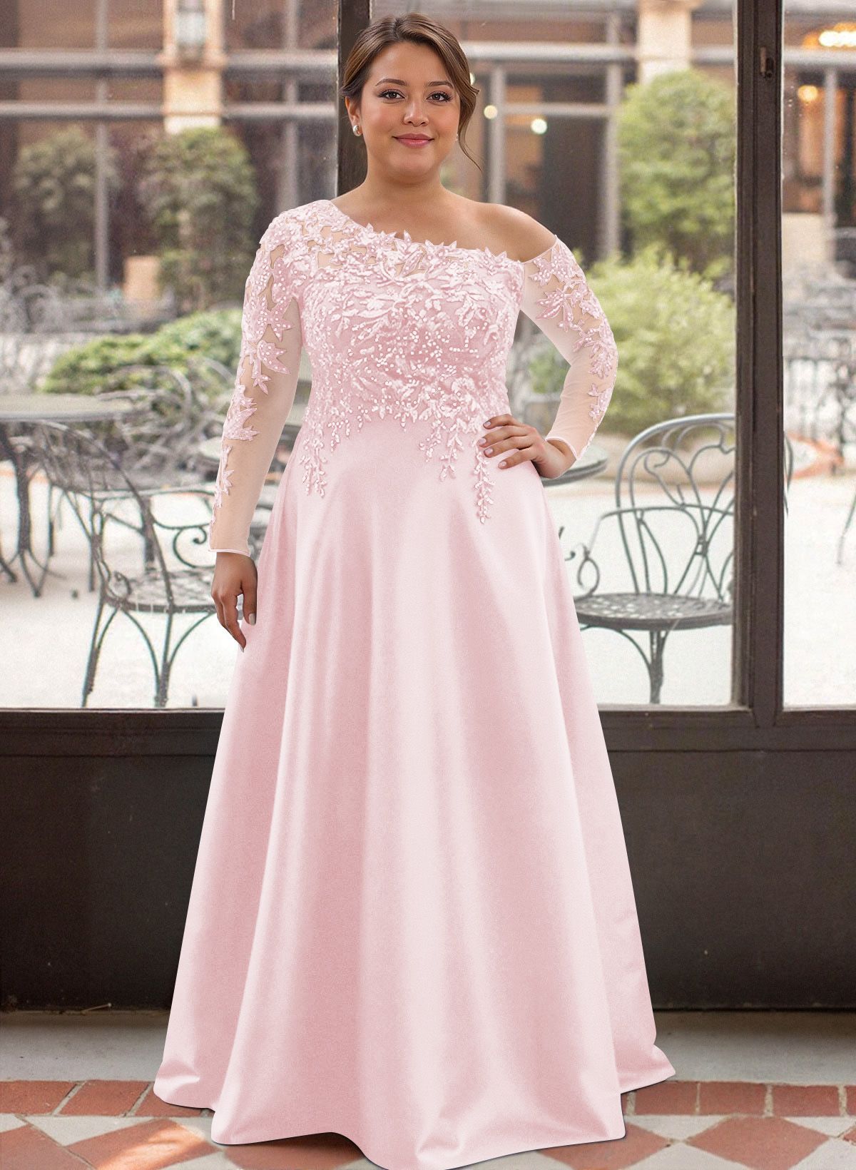 Exquisite Semi Sheer Illusion Lace Applique Sleeves Mother Of The Bride Dresses